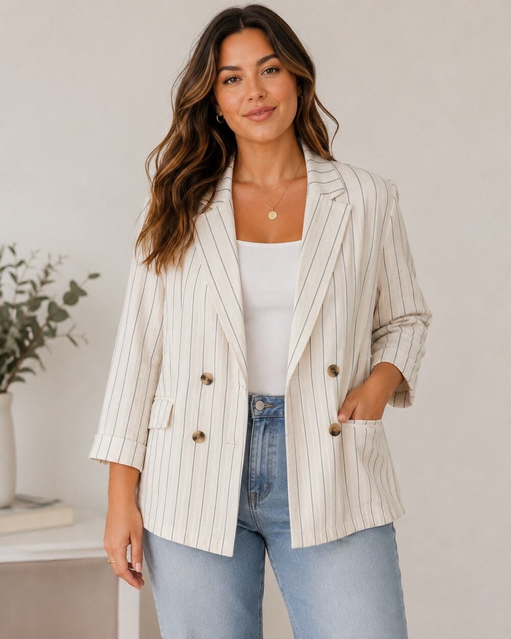 Old Navy Linen Blend Blazer Nautical Coastal Double Breasted Striped Navy XXL